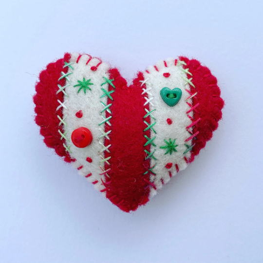 Pocket Heart Stripey - Christmas (6cm)