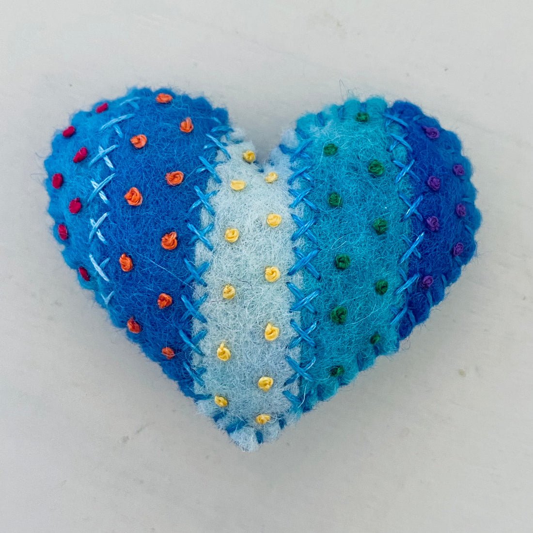 Pocket Heart Stripey - Blue Spotty Rainbow (6cm)