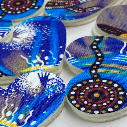 ABORIGINAL ART PRINTS Fabric Pre-Cut Hearts