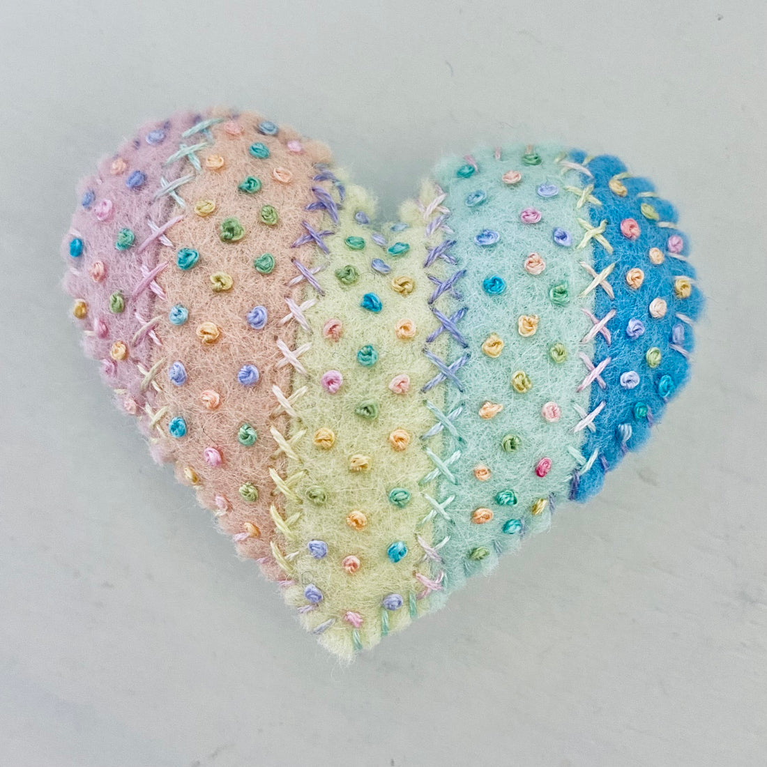 Pocket Heart Stripey - Pastel Spotty Rainbow (6cm)