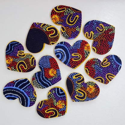 ABORIGINAL ART PRINTS Fabric Pre-Cut Hearts