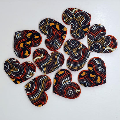 ABORIGINAL ART PRINTS Fabric Pre-Cut Hearts