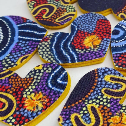 ABORIGINAL ART PRINTS Fabric Pre-Cut Hearts